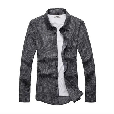 Balts, kvadrātveida apkakles krekls ar garām piedurknēm vīriešiem pavasara un rudens sezonai ar ģeometrisku rakstu ar apdruku M-7XL