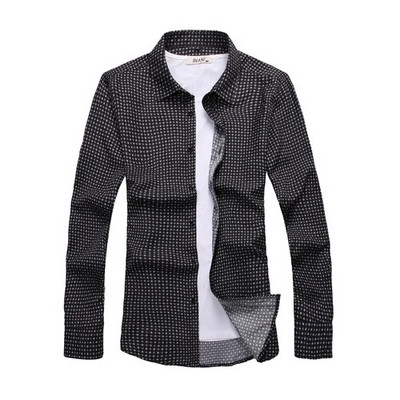 Balts, kvadrātveida apkakles krekls ar garām piedurknēm vīriešiem pavasara un rudens sezonai ar ģeometrisku rakstu ar apdruku M-7XL