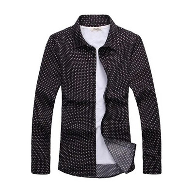 Balts, kvadrātveida apkakles krekls ar garām piedurknēm vīriešiem pavasara un rudens sezonai ar ģeometrisku rakstu ar apdruku M-7XL