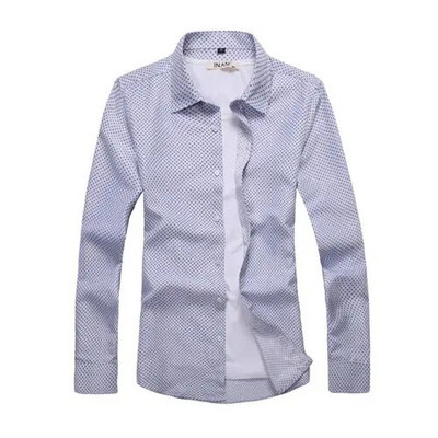 Balts, kvadrātveida apkakles krekls ar garām piedurknēm vīriešiem pavasara un rudens sezonai ar ģeometrisku rakstu ar apdruku M-7XL