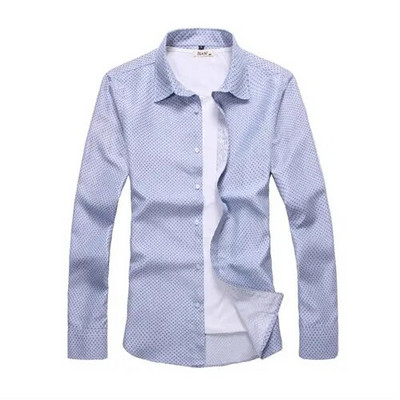 Balts, kvadrātveida apkakles krekls ar garām piedurknēm vīriešiem pavasara un rudens sezonai ar ģeometrisku rakstu ar apdruku M-7XL