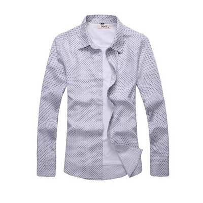 Balts, kvadrātveida apkakles krekls ar garām piedurknēm vīriešiem pavasara un rudens sezonai ar ģeometrisku rakstu ar apdruku M-7XL