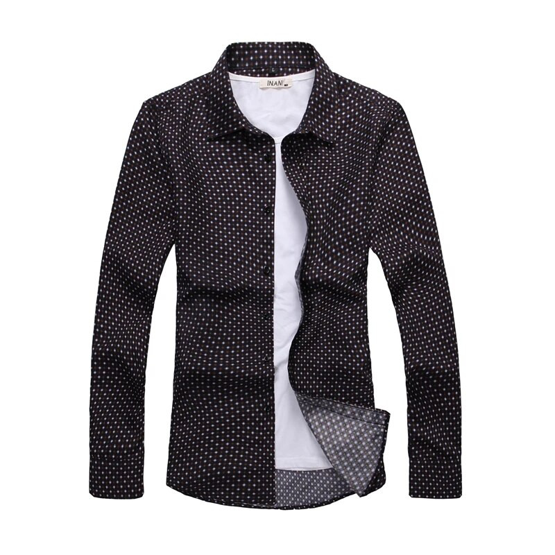 Balts, kvadrātveida apkakles krekls ar garām piedurknēm vīriešiem pavasara un rudens sezonai ar ģeometrisku rakstu ar apdruku M-7XL