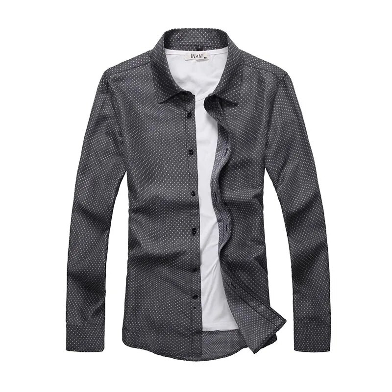 Balts, kvadrātveida apkakles krekls ar garām piedurknēm vīriešiem pavasara un rudens sezonai ar ģeometrisku rakstu ar apdruku M-7XL