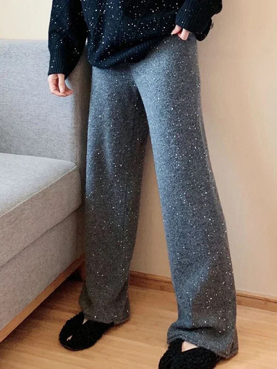Circyy Glitter trikotāžas bikses sievietēm, 2023. gads, jaunas bikses ar augstu vidukli, cietas, platas bikses, modes, brīvas, taisnas bikses, rudens ziema