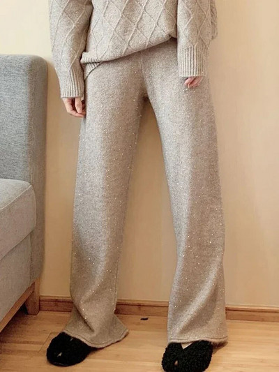 Circyy Glitter trikotāžas bikses sievietēm, 2023. gads, jaunas bikses ar augstu vidukli, cietas, platas bikses, modes, brīvas, taisnas bikses, rudens ziema