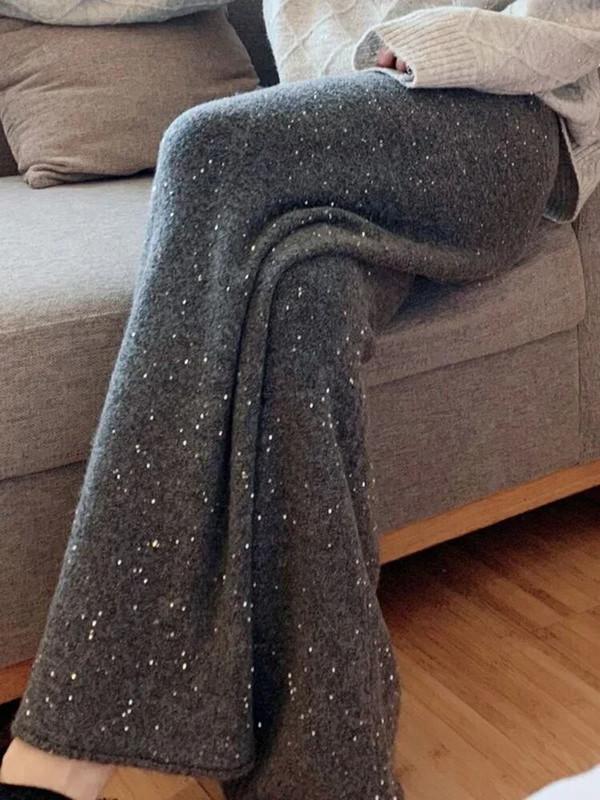 Circyy Glitter trikotāžas bikses sievietēm, 2023. gads, jaunas bikses ar augstu vidukli, cietas, platas bikses, modes, brīvas, taisnas bikses, rudens ziema