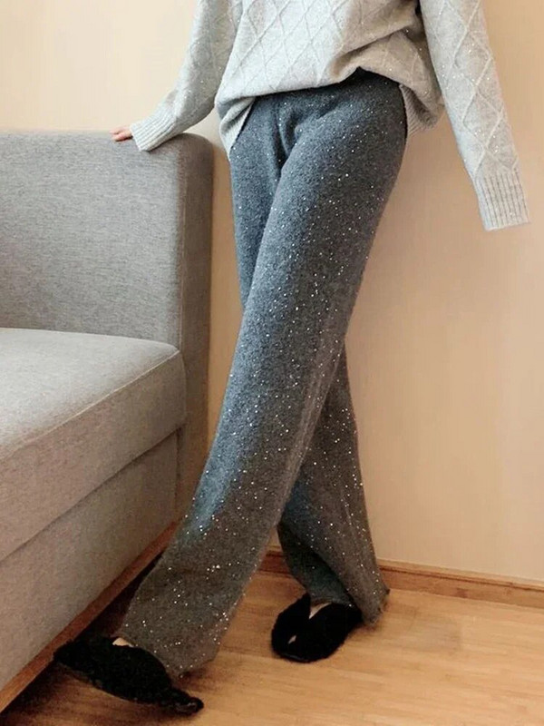Circyy Glitter trikotāžas bikses sievietēm, 2023. gads, jaunas bikses ar augstu vidukli, cietas, platas bikses, modes, brīvas, taisnas bikses, rudens ziema