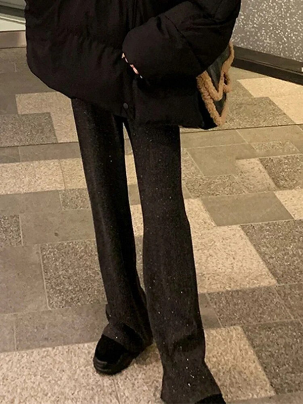 Circyy Glitter trikotāžas bikses sievietēm, 2023. gads, jaunas bikses ar augstu vidukli, cietas, platas bikses, modes, brīvas, taisnas bikses, rudens ziema