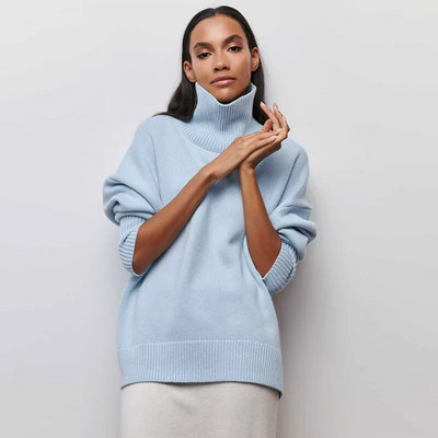 Masīvs bruņurupuču džemperis ar garām piedurknēm sievietēm Modes, eleganti džemperi ar garām piedurknēm, 2023. gada rudens ziemas ikdienas brīvs ielas apģērba augšdaļa