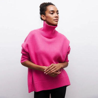 Masīvs bruņurupuču džemperis ar garām piedurknēm sievietēm Modes, eleganti džemperi ar garām piedurknēm, 2023. gada rudens ziemas ikdienas brīvs ielas apģērba augšdaļa