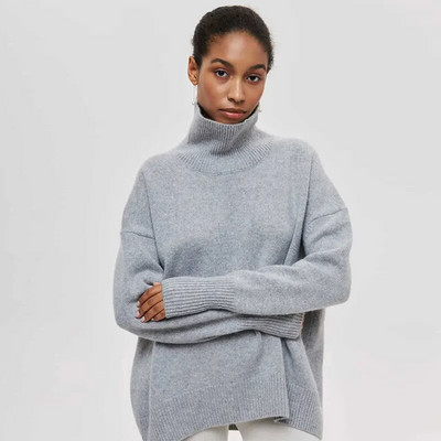 Masīvs bruņurupuču džemperis ar garām piedurknēm sievietēm Modes, eleganti džemperi ar garām piedurknēm, 2023. gada rudens ziemas ikdienas brīvs ielas apģērba augšdaļa