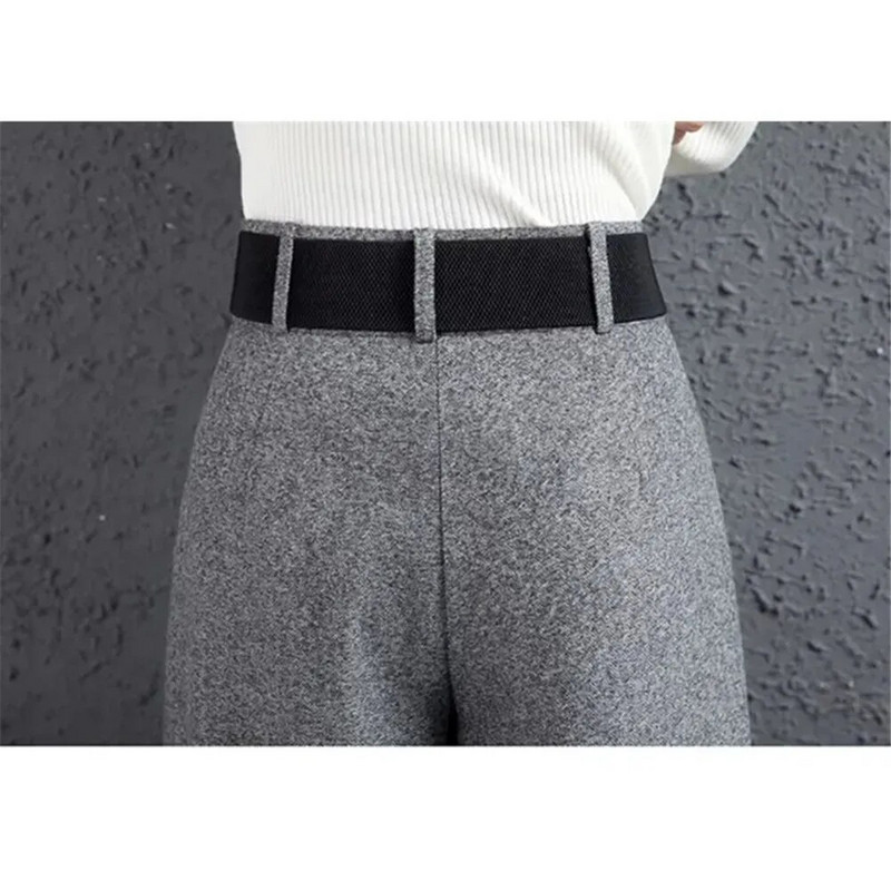 Őszi téli gyapjúkeverék Culotte Elegáns, magas derekú, széles szárú nadrág Női táskás koreai divat Pantalones Oversize övnadrág