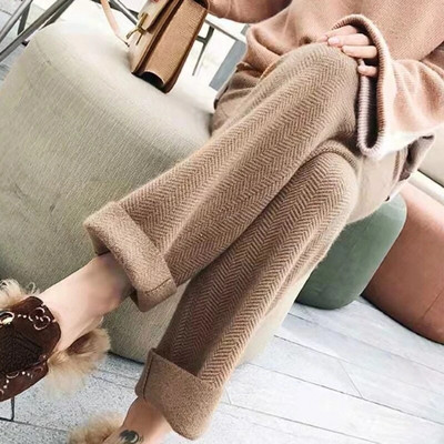 Jesen Zima Vunene hlače širokih nogavica Thicken Fashion Casual Hlače za uredske žene Ženske hlače Hlače visokog struka Pantalone 29359