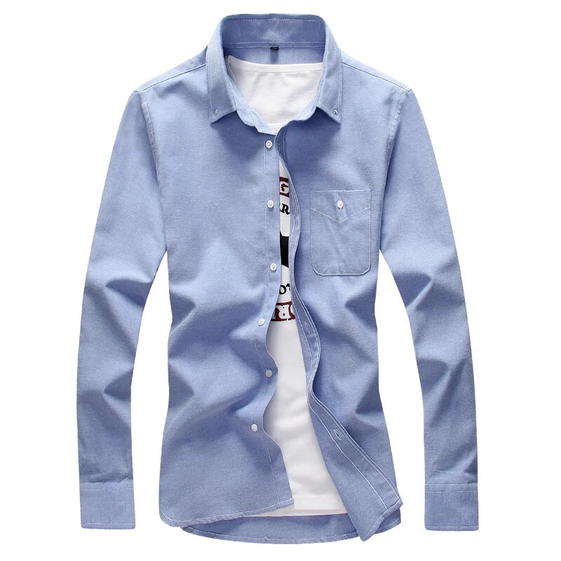 Oxford Spinning Fabric hosszú ujjú ing Férfi gombos gallér Egysoros pamut ingek Fashion Slim Camisa Férfi Chemise