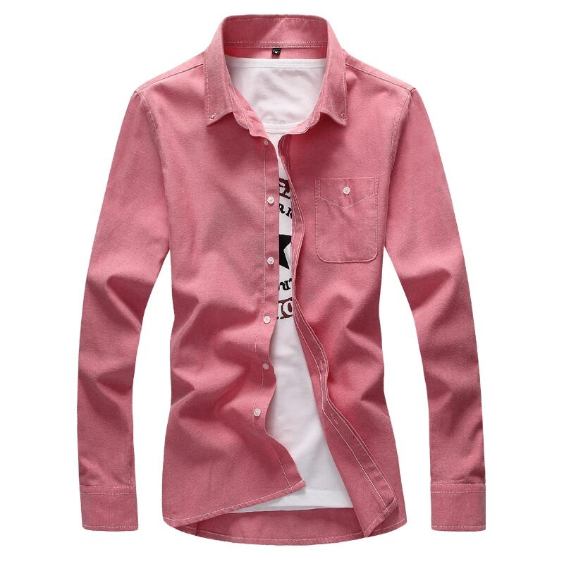 Oxford Spinning Fabric hosszú ujjú ing Férfi gombos gallér Egysoros pamut ingek Fashion Slim Camisa Férfi Chemise