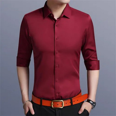 Φωτεινό κόκκινο μακρυμάνικο πουκάμισο Ανδρικά μοδάτα λεπτά πουκάμισα Λευκά μπλε γκρι ανδρικά μπλουζάκια Μαύρο μωβ πράσινο φόρεμα Camisa Ανδρικό Chemise