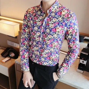 Vienrindas krekls ar garām piedurknēm ar apdruku Vīriešu modes plāni kokvilnas krekli Hawaiian Beach Man Top Camisa liela izmēra S-5XL Chemise