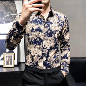 Vienrindas krekls ar garām piedurknēm ar apdruku Vīriešu modes plāni kokvilnas krekli Hawaiian Beach Man Top Camisa liela izmēra S-5XL Chemise