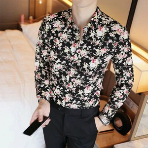 Vienrindas krekls ar garām piedurknēm ar apdruku Vīriešu modes plāni kokvilnas krekli Hawaiian Beach Man Top Camisa liela izmēra S-5XL Chemise