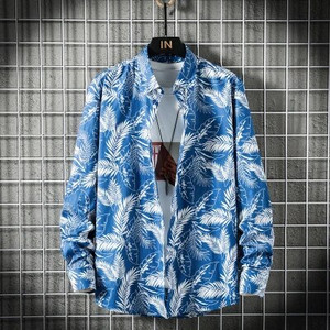 Vienrindas krekls ar garām piedurknēm ar apdruku Vīriešu modes plāni kokvilnas krekli Hawaiian Beach Man Top Camisa liela izmēra S-5XL Chemise
