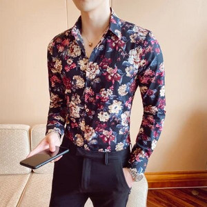 Vienrindas krekls ar garām piedurknēm ar apdruku Vīriešu modes plāni kokvilnas krekli Hawaiian Beach Man Top Camisa liela izmēra S-5XL Chemise