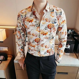 Vienrindas krekls ar garām piedurknēm ar apdruku Vīriešu modes plāni kokvilnas krekli Hawaiian Beach Man Top Camisa liela izmēra S-5XL Chemise