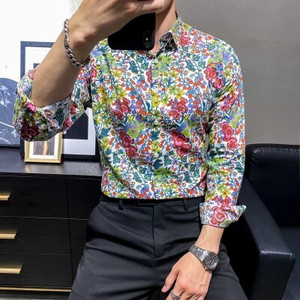 Vienrindas krekls ar garām piedurknēm ar apdruku Vīriešu modes plāni kokvilnas krekli Hawaiian Beach Man Top Camisa liela izmēra S-5XL Chemise