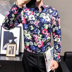 Vienrindas krekls ar garām piedurknēm ar apdruku Vīriešu modes plāni kokvilnas krekli Hawaiian Beach Man Top Camisa liela izmēra S-5XL Chemise