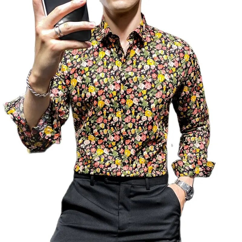 Vienrindas krekls ar garām piedurknēm ar apdruku Vīriešu modes plāni kokvilnas krekli Hawaiian Beach Man Top Camisa liela izmēra S-5XL Chemise