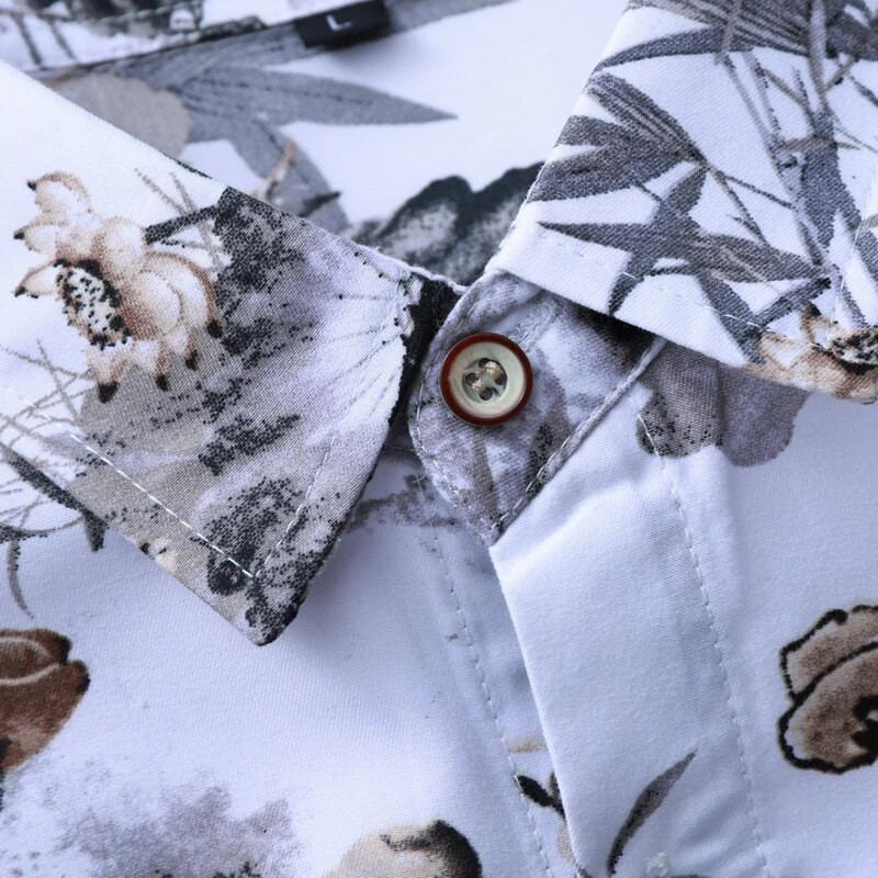 Vienrindas krekls ar baltu apdruku garām piedurknēm Vīriešu biznesa ikdienas krekli liela izmēra Camisa Masculina Chemise S-5XL 6XL 7XL