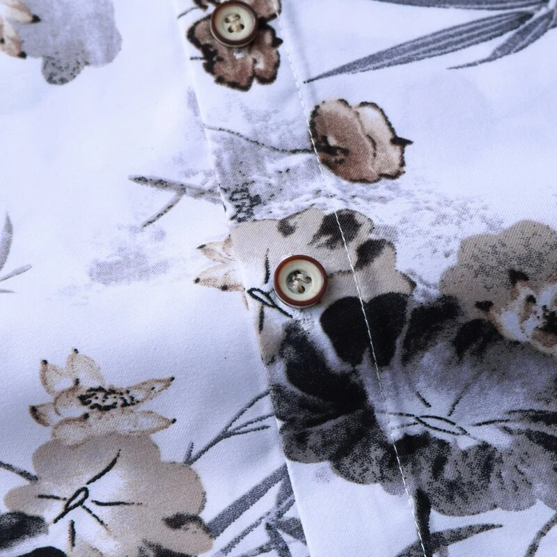 Vienrindas krekls ar baltu apdruku garām piedurknēm Vīriešu biznesa ikdienas krekli liela izmēra Camisa Masculina Chemise S-5XL 6XL 7XL