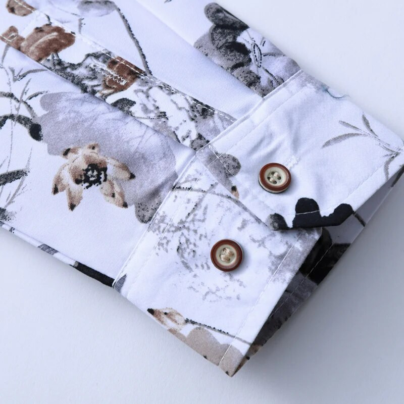 Vienrindas krekls ar baltu apdruku garām piedurknēm Vīriešu biznesa ikdienas krekli liela izmēra Camisa Masculina Chemise S-5XL 6XL 7XL