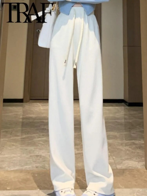 TRAF FANS 2023 Sieviešu modes jēra plīša bikses ar augstu vidukli, drapēts, brīvs plīša īpaši biezas kokvilnas apakšas rudens ziema