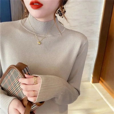 2023 Νέα Γυναικεία πουλόβερ με ζιβάγκο χειμωνιάτικα Πουλόβερ από μαλακό κασμίρ, ελαστικά πουλόβερ πλεκτά Λεπτό Βασικό πουλόβερ Pull Femme