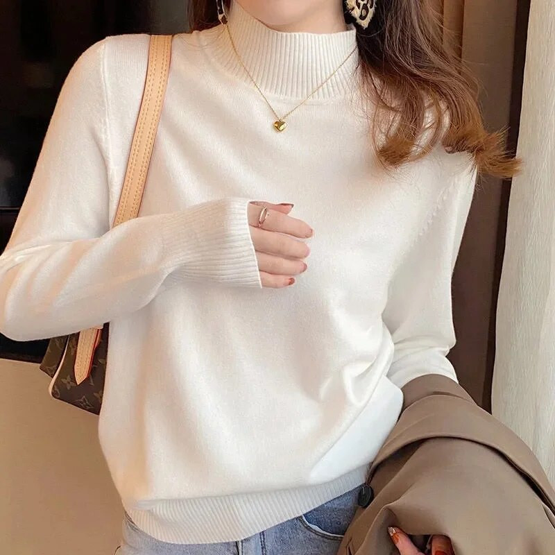 2023 Νέα Γυναικεία πουλόβερ με ζιβάγκο χειμωνιάτικα Πουλόβερ από μαλακό κασμίρ, ελαστικά πουλόβερ πλεκτά Λεπτό Βασικό πουλόβερ Pull Femme