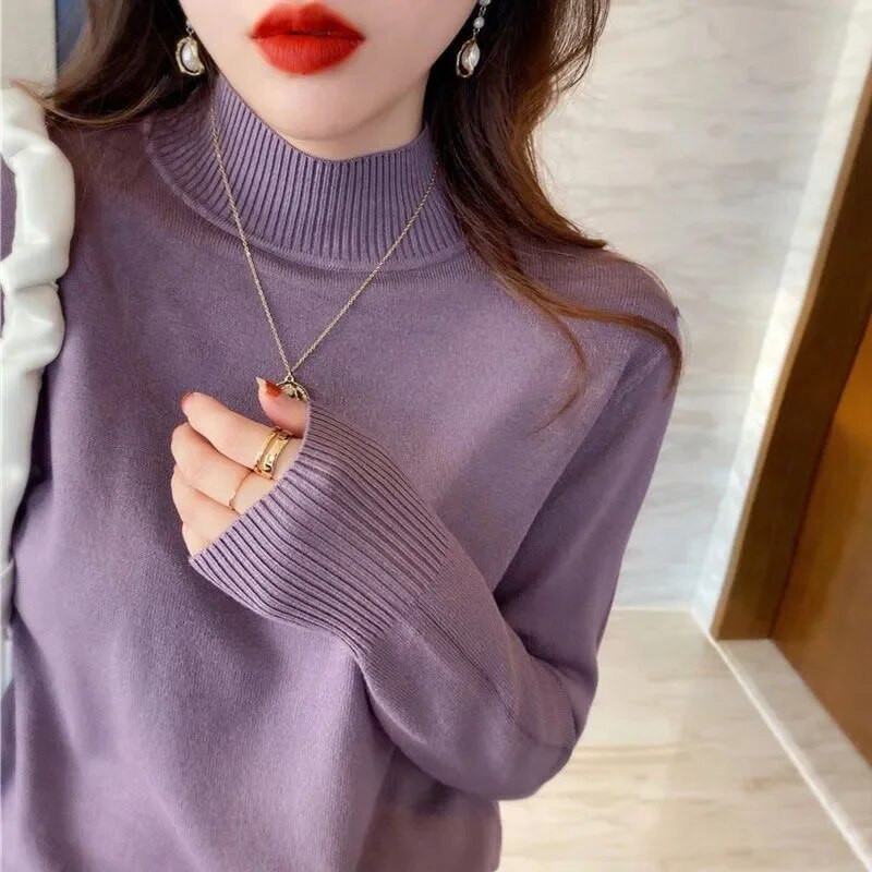 2023 Νέα Γυναικεία πουλόβερ με ζιβάγκο χειμωνιάτικα Πουλόβερ από μαλακό κασμίρ, ελαστικά πουλόβερ πλεκτά Λεπτό Βασικό πουλόβερ Pull Femme