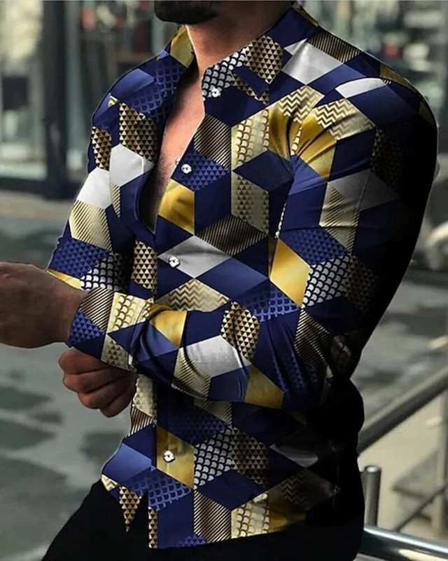 Cămăși hawaiene fulger Cămăși cu imprimeu 3d floral Cămașă la modă pentru bărbați Bluză casual de plajă cu mânecă lungă Bluză cu revere Îmbrăcăminte bărbătească