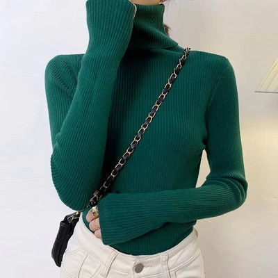 2024-es őszi téli vastag pulóver, női kötött, bordás pulóver, hosszú ujjú garbós karcsú pulóver puha, melegen húzható női pulóver