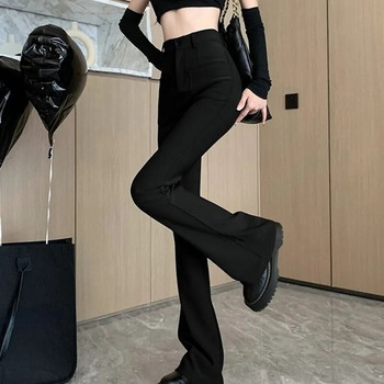 Flare παντελόνι Γυναικείο ψηλόμεσο μασίφ γραφείο Lady Leisure Άνετη κορεατική μόδα Απλές vintage τσέπες για λεπτές τσέπες παντελονιών σχεδιασμένες