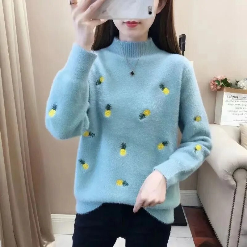 Νέο φθινοπωρινό ζιβάγκο 2023 Γυναικείο πουλόβερ Λεπτό χοντρό πλέξιμο Χειμερινό πουλόβερ ελαστικές μαλακές μπλούζες Φθινοπωρινά βελούδινα πλεκτά πουλόβερ