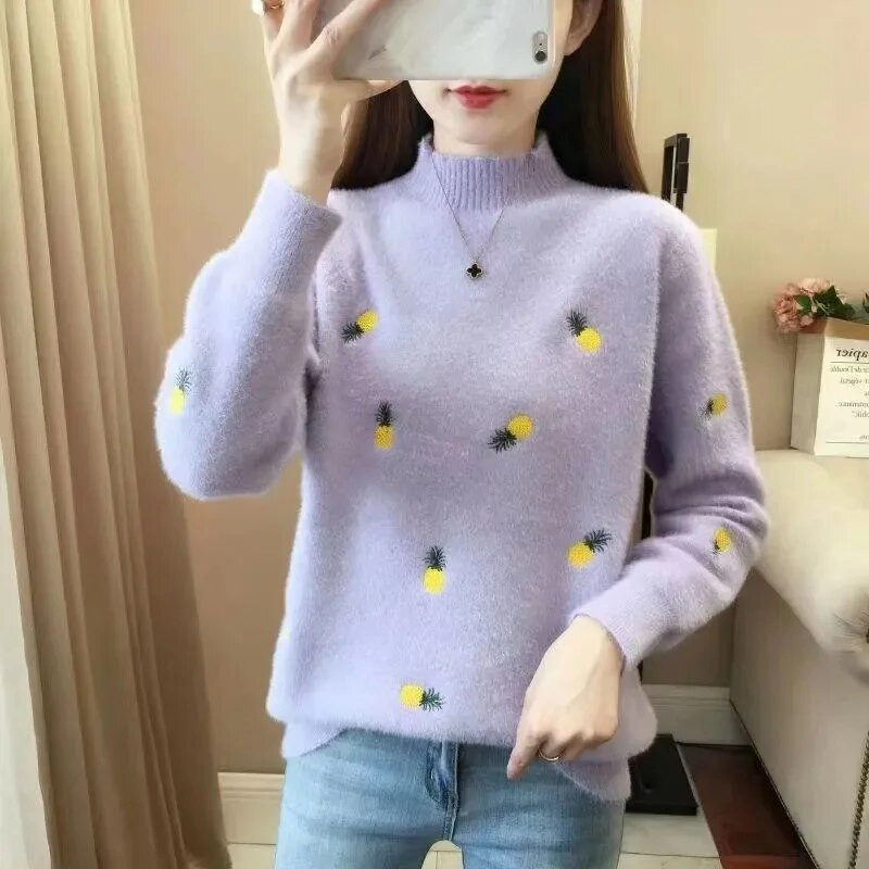 Νέο φθινοπωρινό ζιβάγκο 2023 Γυναικείο πουλόβερ Λεπτό χοντρό πλέξιμο Χειμερινό πουλόβερ ελαστικές μαλακές μπλούζες Φθινοπωρινά βελούδινα πλεκτά πουλόβερ