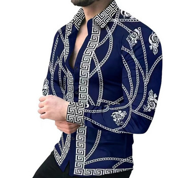 Νέα ρετρό ανδρικά πουκάμισα Casual πουκάμισα ελαφριά πολυτελή μοτίβα εκτύπωσης μακρυμάνικα μπλουζάκια Ανδρικά ρούχα Ζακέτα πουκάμισο XS-8XL