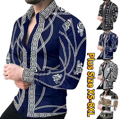 New Retro Men`s Shirts Casual Shirts Light Luxury Pattern Printing Long Sleeved Tops Men`s Clothing Cardigan Shirt XS-8XL