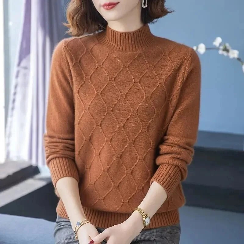 Basic Lahtine pehme ühevärviline kilpkaelus, kootud kampsun, sviiter, naiste vabaaja pikkade varrukatega šikk alaosa kampsun, naiste džemprid