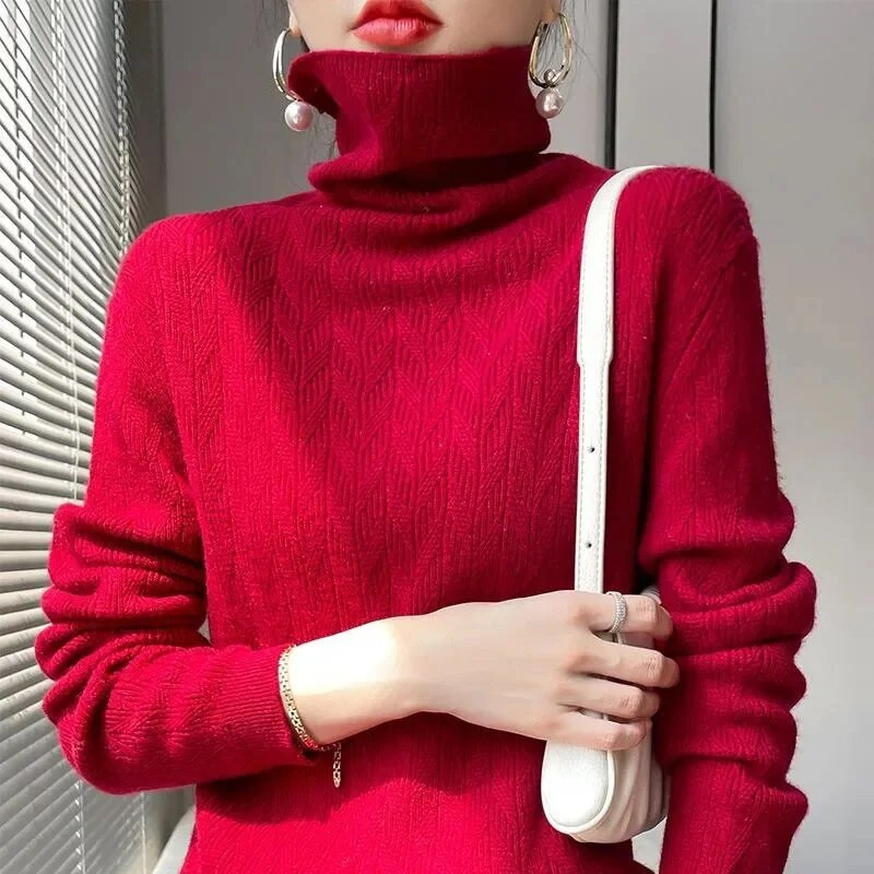 100% tīras vilnas sieviešu džemperis ar garām piedurknēm, džemperis ar augstu kakla izgriezumu, 2023. gada jauns, silts, mīksts korejiešu stila tops