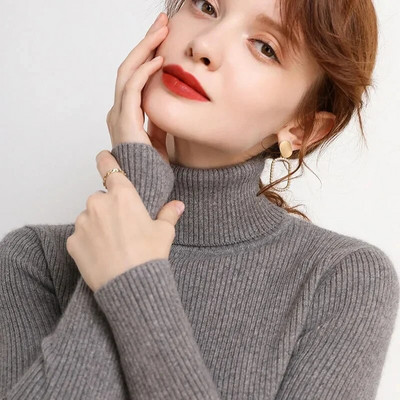 Sieviešu džemperis ar apkakli Trikotāžas, mīksti džemperi Kašmira džemperi Pamata džemperi sievietēm 2023. gada jauns rudens ziemas džemperis
