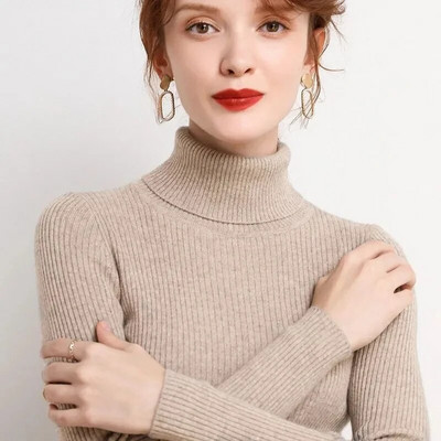 Sieviešu džemperis ar apkakli Trikotāžas, mīksti džemperi Kašmira džemperi Pamata džemperi sievietēm 2023. gada jauns rudens ziemas džemperis
