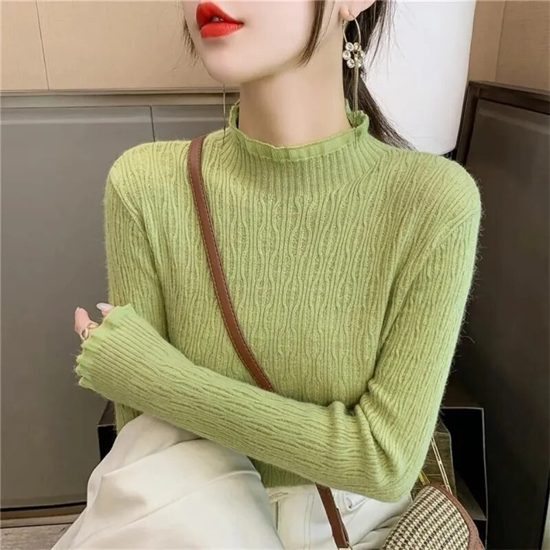 2023. gada sieviešu džemperis ar bruņurupuci, biezs, silts, pamata džemperis rudens ziemas, garām piedurknēm, trikotāžas džemperis, modes korejiešu krekls