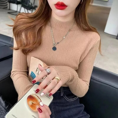 Sieviešu ziemas džemperis ar bruņurupuču apkakli, plāni, garām piedurknēm, silti, adīti džemperi Eleganti vienkrāsaini sieviešu džemperi, mīksti, elastīgi džemperi